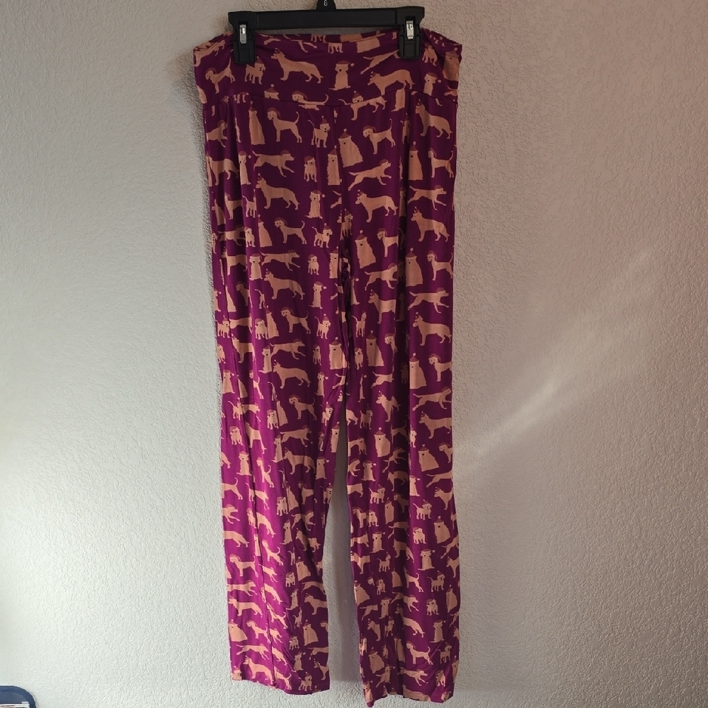 Kickee Pants Men's Bamboo Pajama Bottoms in Mulberry Dog Party - Size Medium